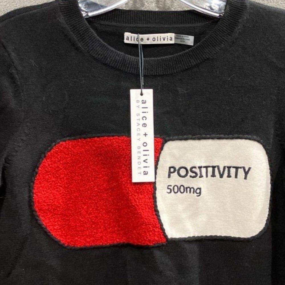 ✨ Alice + Olivia Positivity Prescription Pill Sweater XS NWT Dopamine Dressing - Picture 7 of 14
